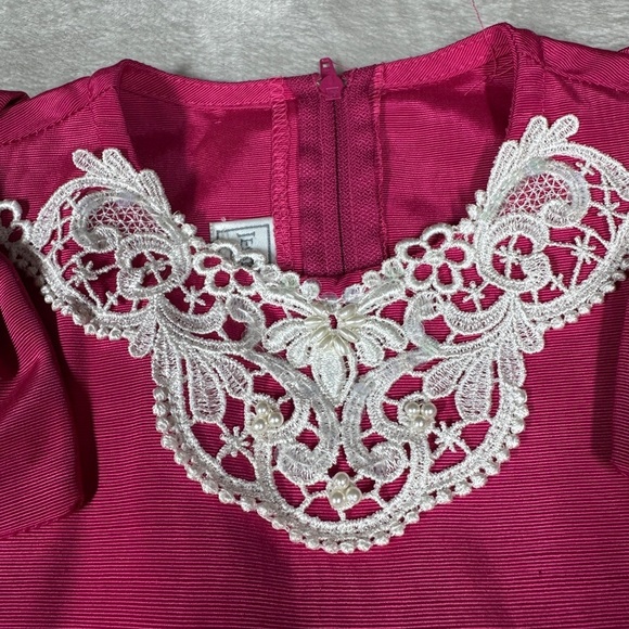Vintage Jessica McClintock Girls Fuchsia Pink Puff Sleeve Lace Beaded Dress 6X - Picture 4 of 15